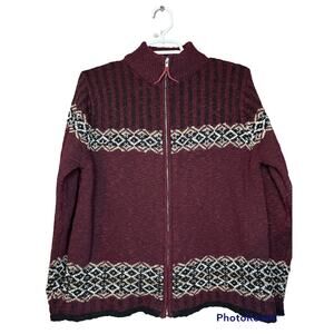 Erika Zip Up hoodless Acrylic Purple Maroon Thick Knit Sweater Size Small
